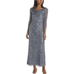 Pisarro Nights Formal Sequin Gown Size 14W Color Sky Blue 3/4 Sleeves NWT